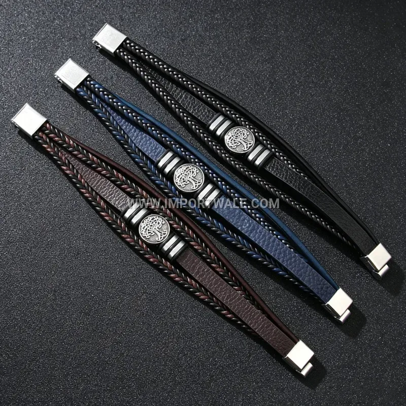 Tree of Life Woven Multi Layer Leather Bracelet Men Punk Style