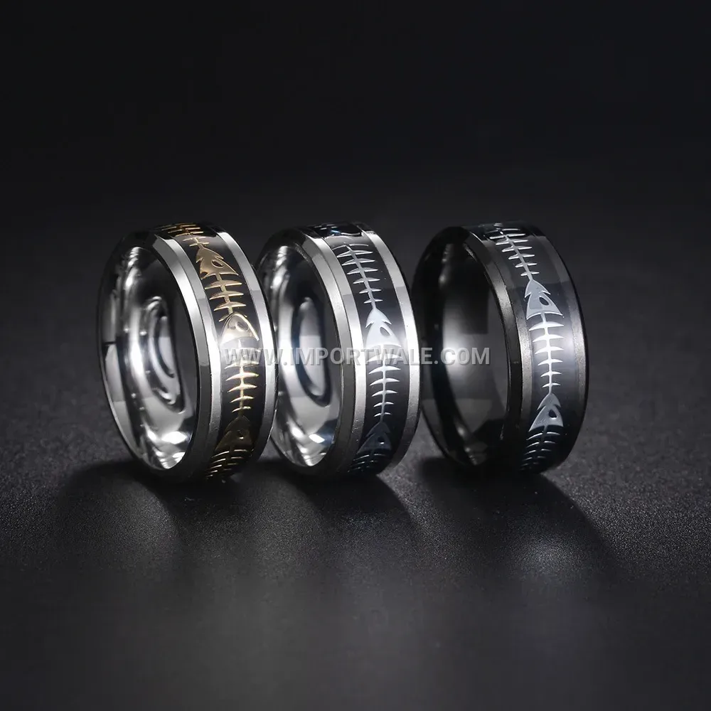 Fishbone Pattern Stainless Steel Band Ring