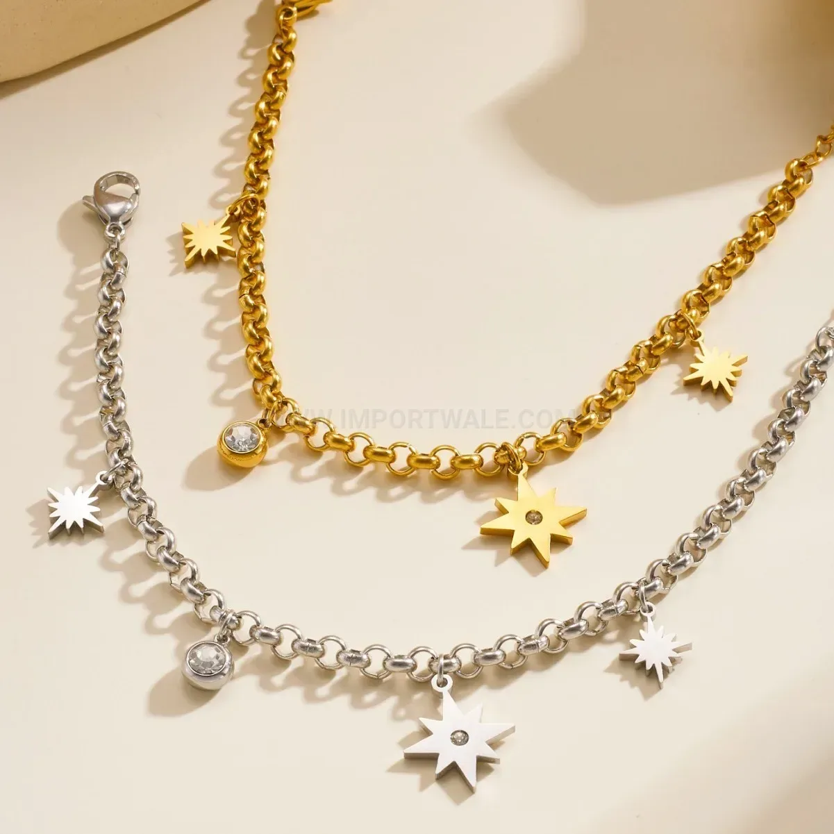 Chic Rhinestone Eight-Pointed Star Stainless Steel Bracelet
