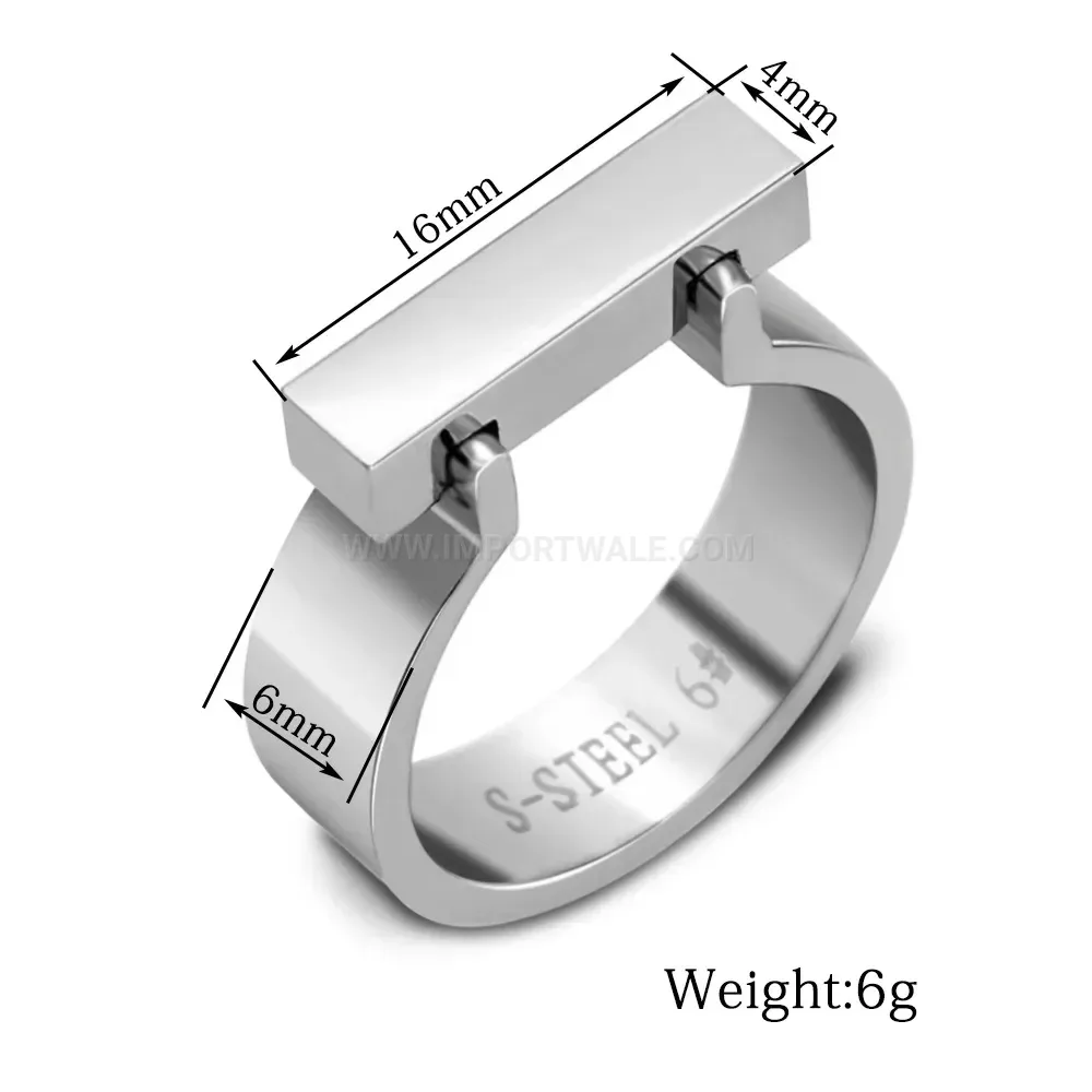 Chic Sleek Rectangular Polished Stainless Steel Band Ring