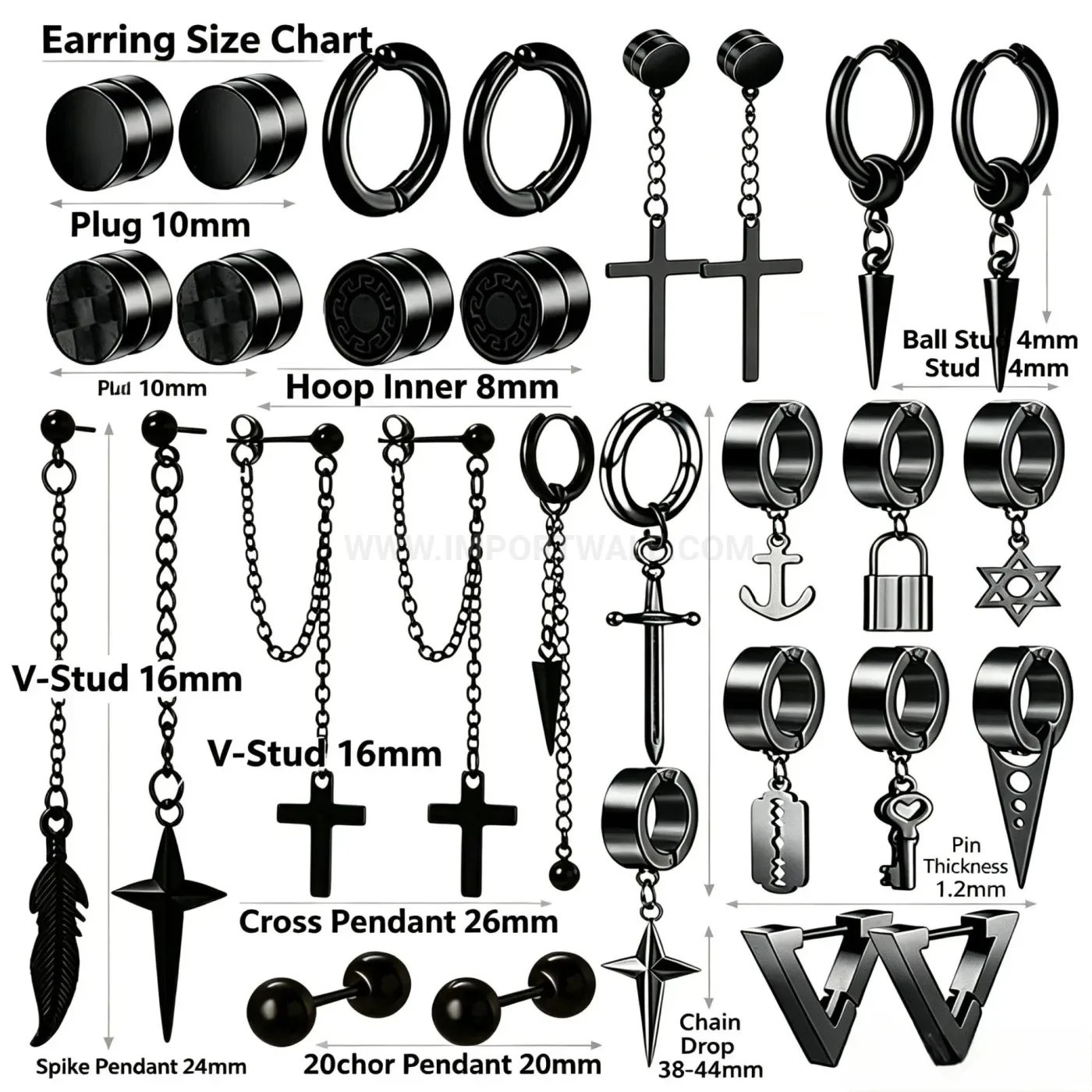 Elegant Dark Punk Style Stainless Steel Piercing Hoop Set