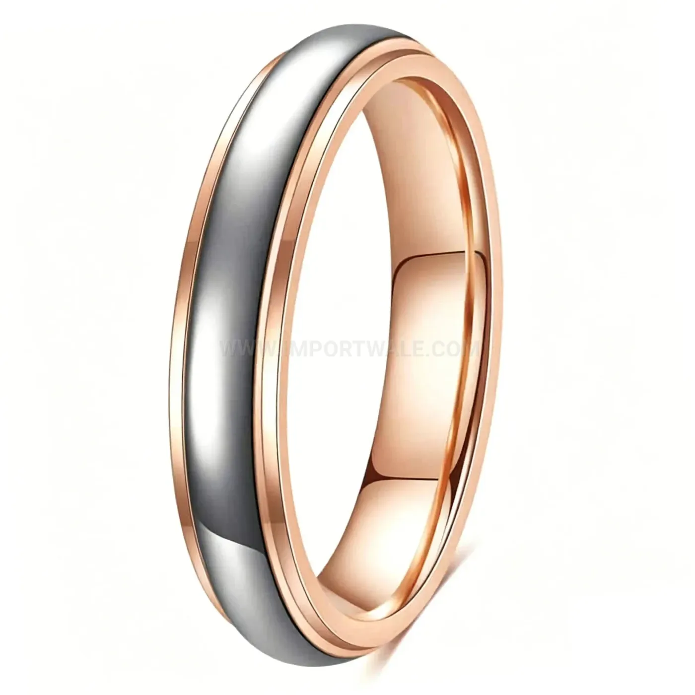 Classic Two-Tone Beveled Edge Stainless Steel Couple Ring Band