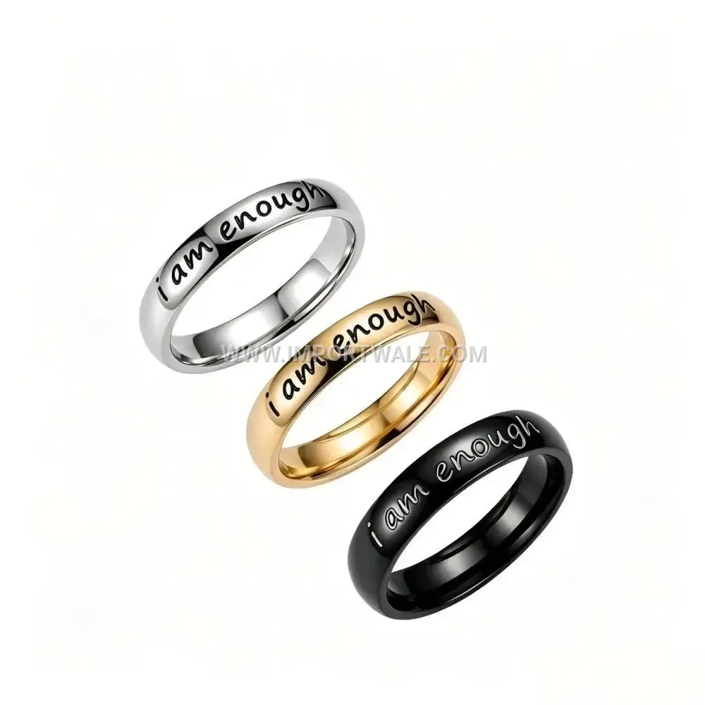 Engraved Phrase Gold Plated Stainless Steel Couple Ring