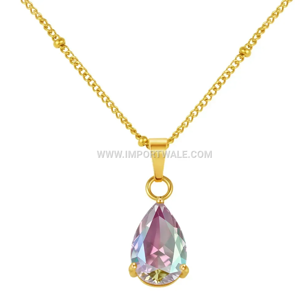 Minimalist 18K Gold Plated Stainless Steel Zircon Crystal Pendant Necklace
