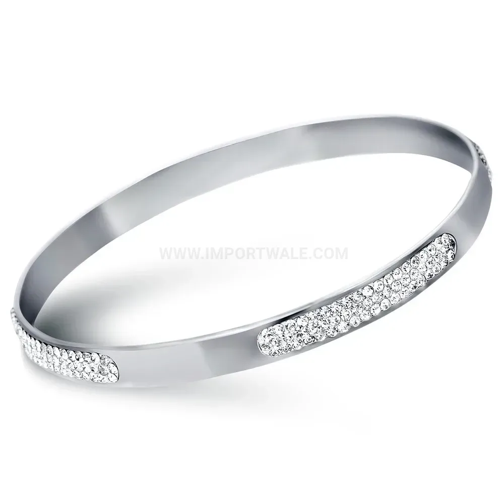 Designer Three-Row Rhinestone Stainless Steel Bangle Bracelet