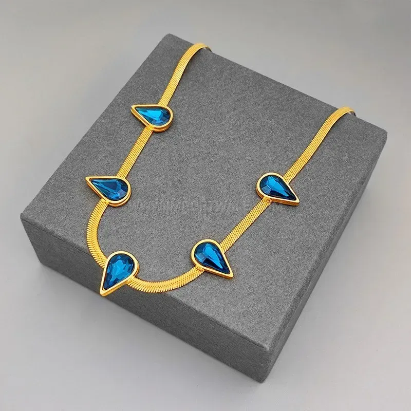 Premium Gold Titanium Steel Flat Snake Chain Drop Necklace