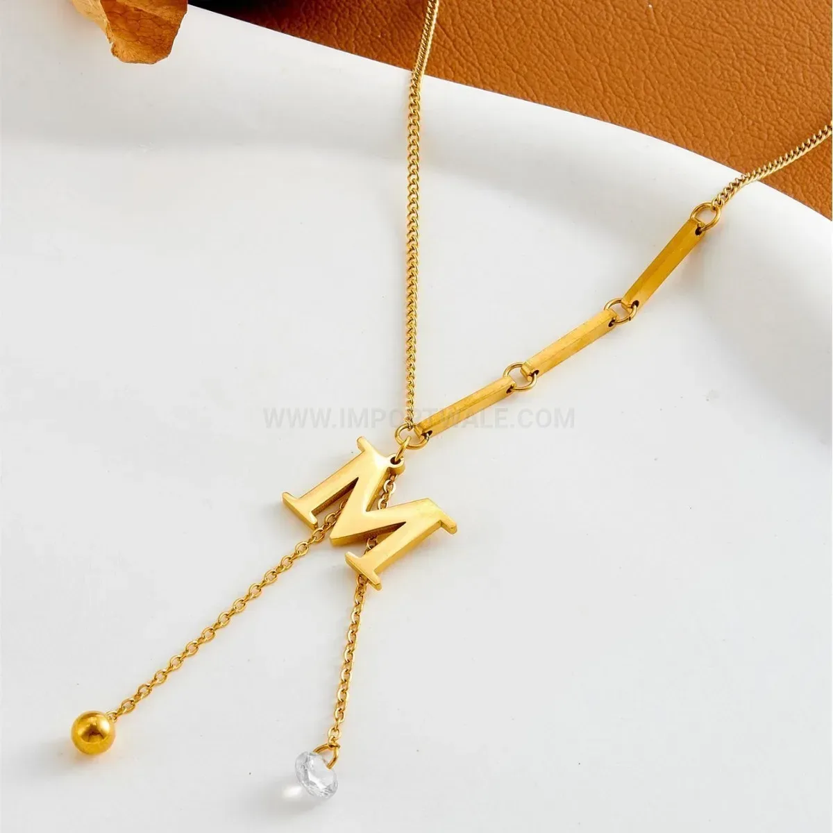 Premium Initial Letter M Pendant Titanium Steel O Chain Necklace