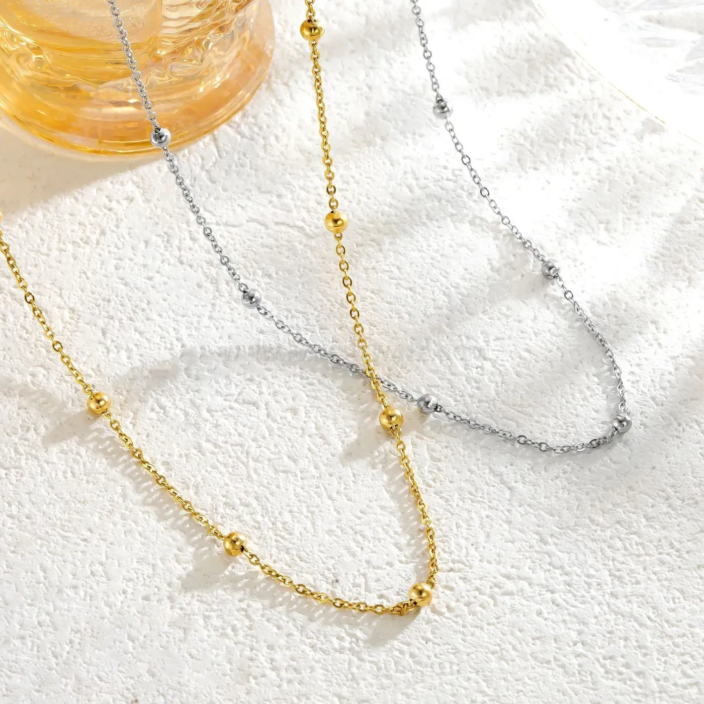 Stylish Stainless Steel Beaded Chain Necklace with Long Tassel Pendant