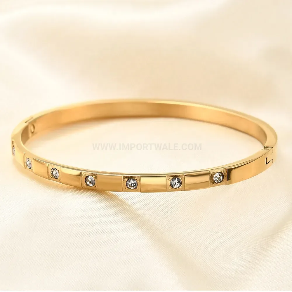 Stylish Minimalist Cubic Zirconia Inlaid Stainless Steel Bangle Bracelet
