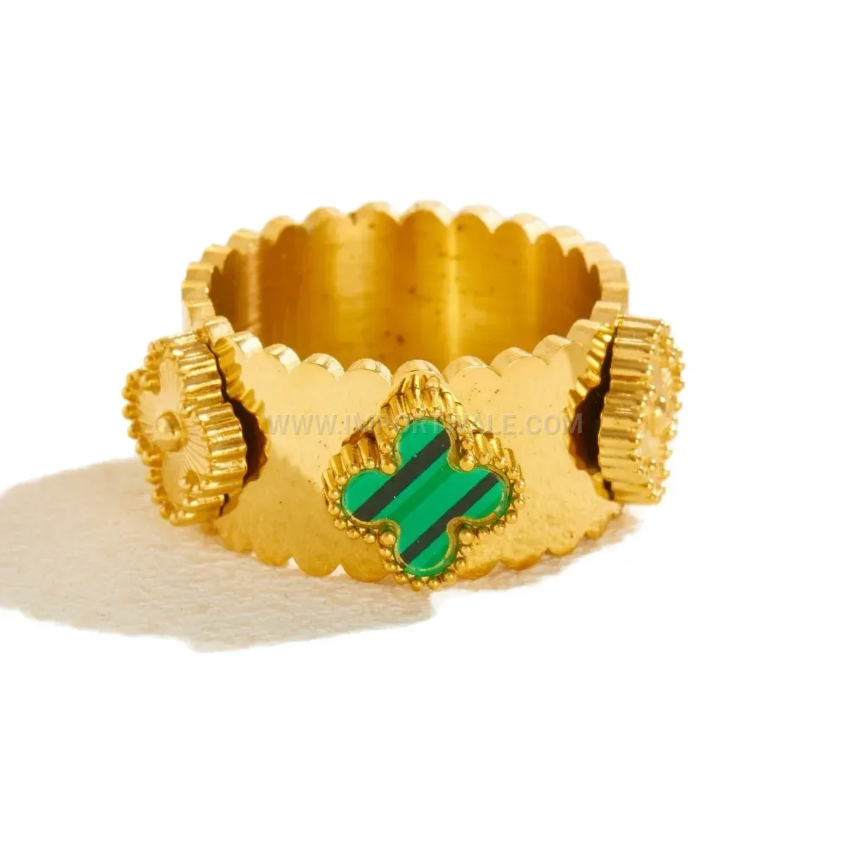 Gold Plated Stainless Steel Four Leaf Clover Band Ring