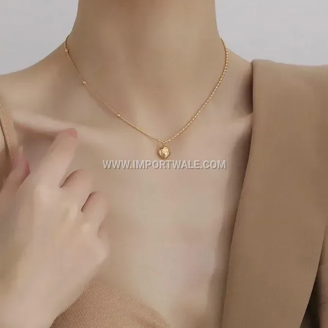 Golden Bean Pendant Snake Chain Stainless Steel Jewelry Set