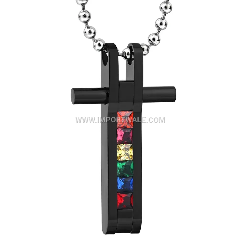 Rhinestone Encrusted Cross Stainless Steel Necklace