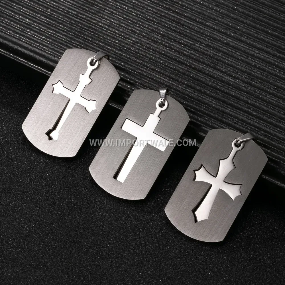 Men's Stainless Steel Vintage Cross Tag Pendant