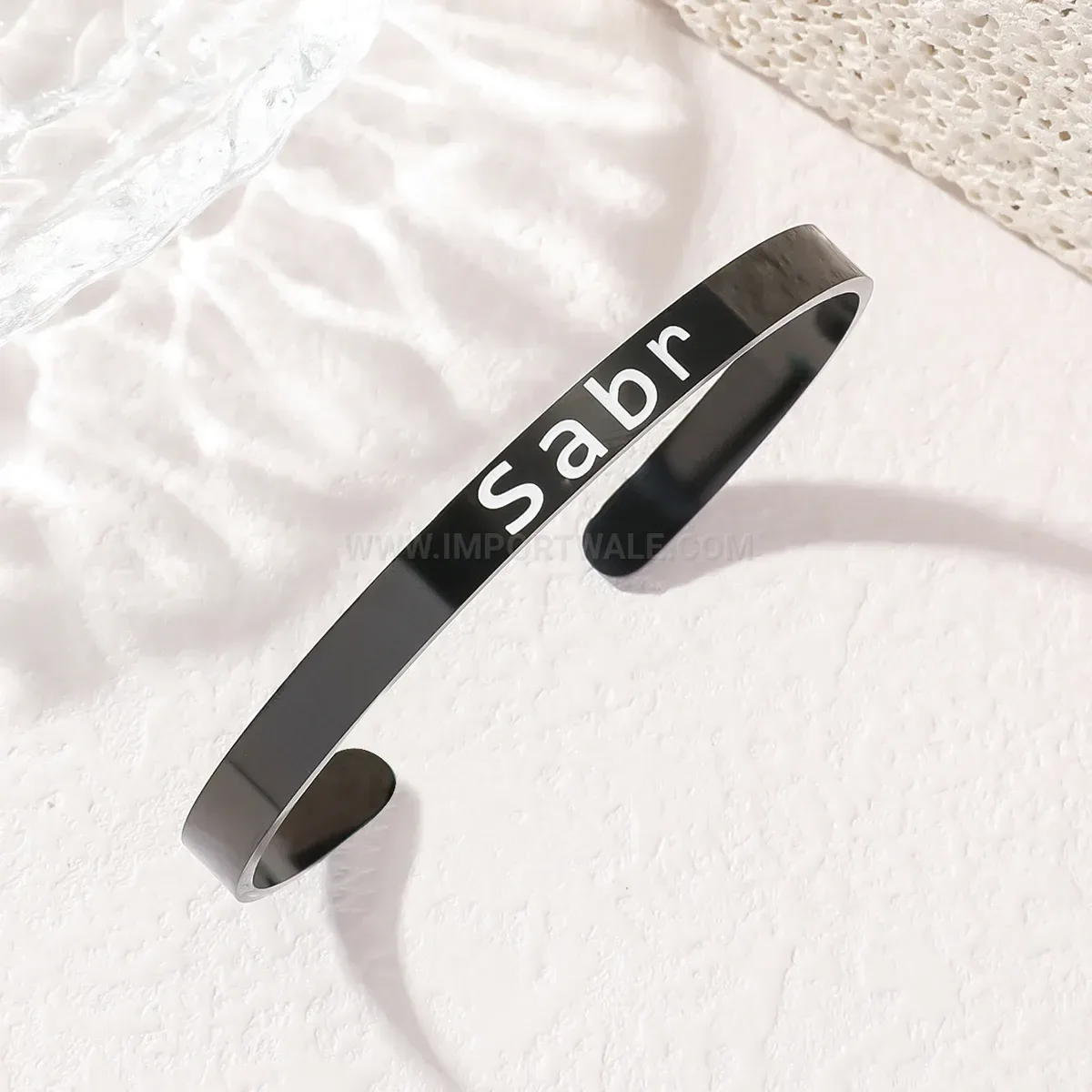 Stainless Steel Sabr Calligraphy Cuff Bangle Bracelet