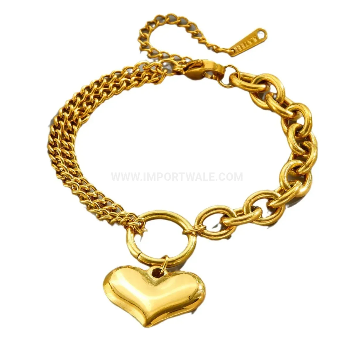 Classic Gold Plated Stainless Steel Heart Charm Chain Bracelet