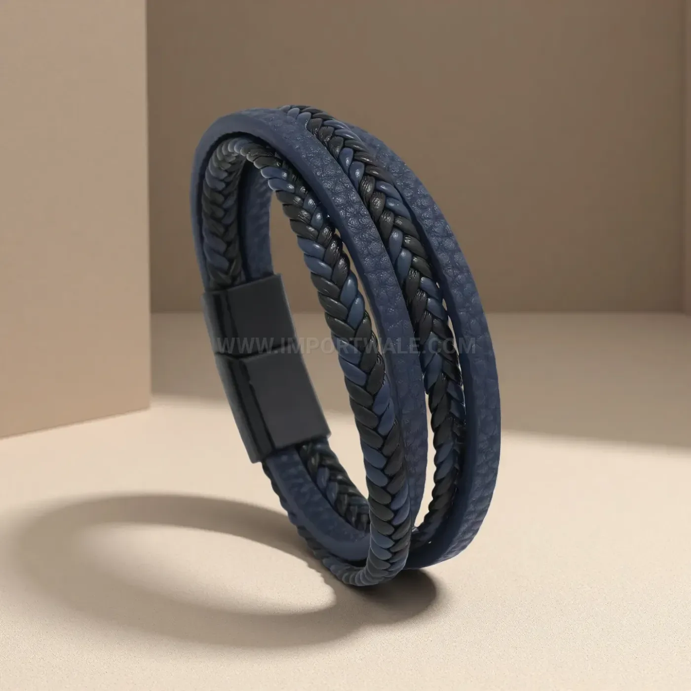 Stylish Handcrafted Braided Leather Wristband With Alloy Magnetic Clasp