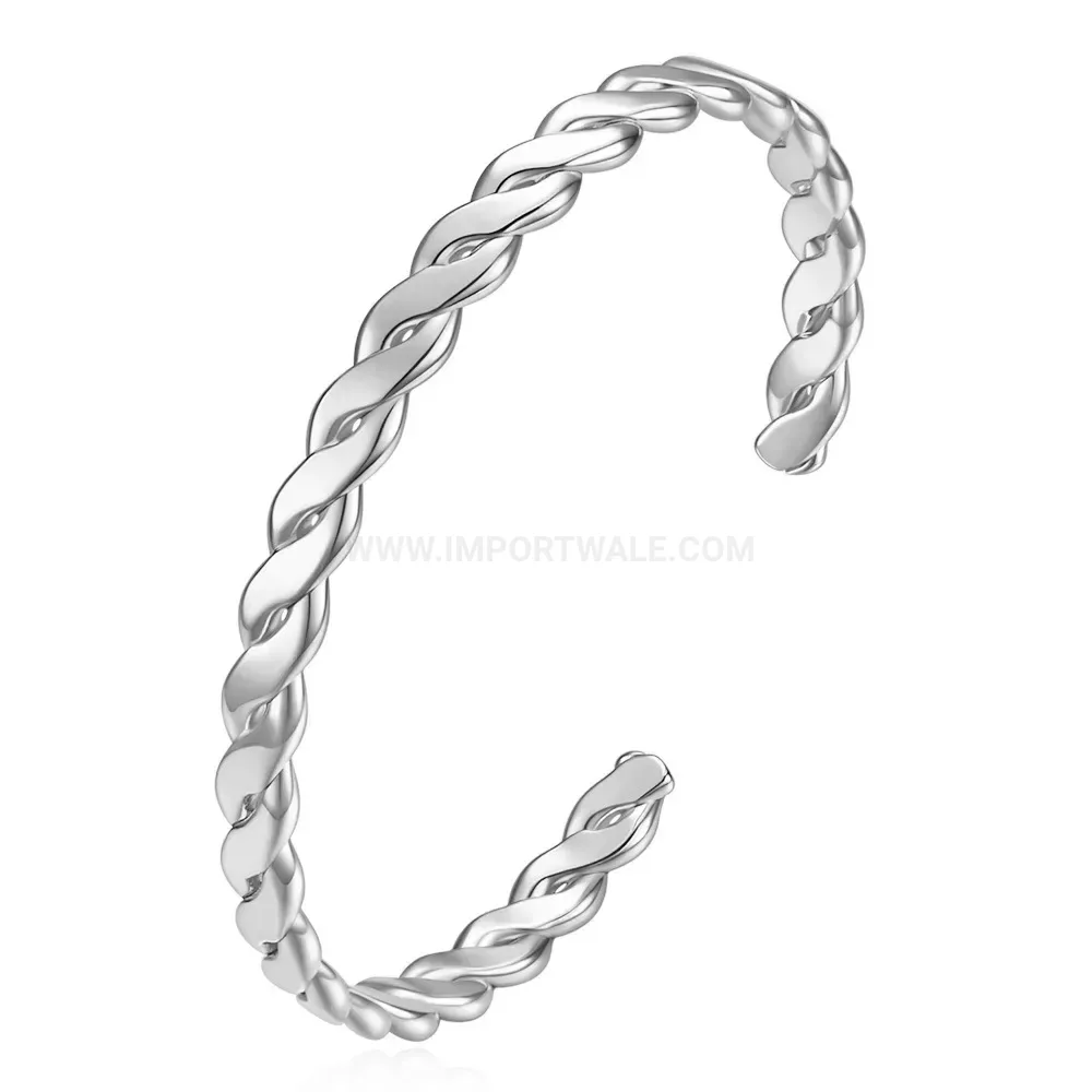 Stylish Twisted C-Shape Adjustable Stainless Steel Bangle Bracelet