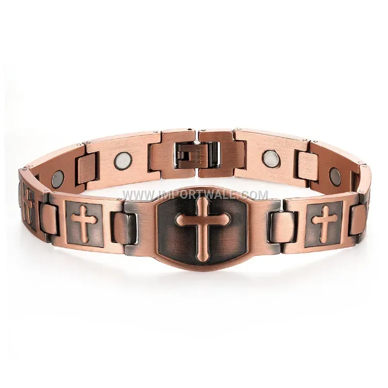 Retro Copper Cross Magnetic Bangle Bracelet