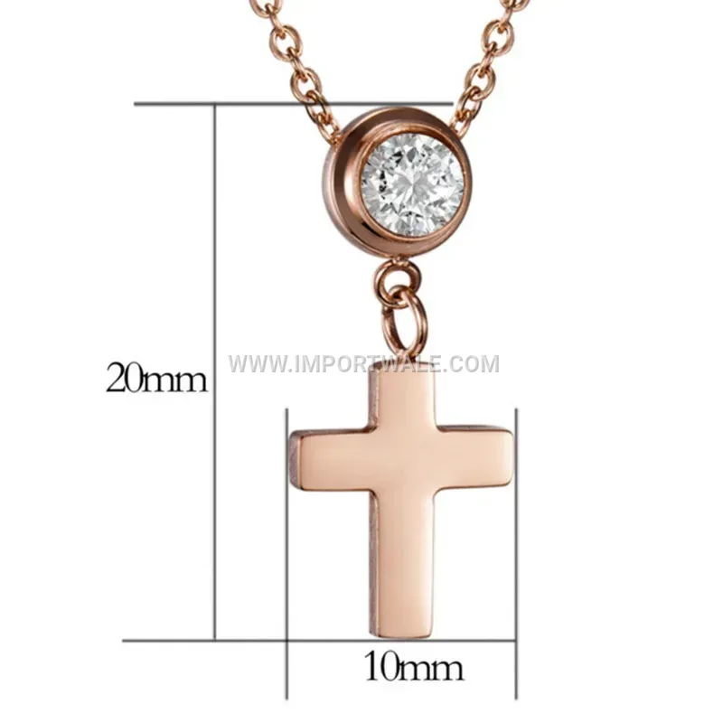 Layered Stainless Steel Cross Pendant Necklace Set with Cubic Zirconia