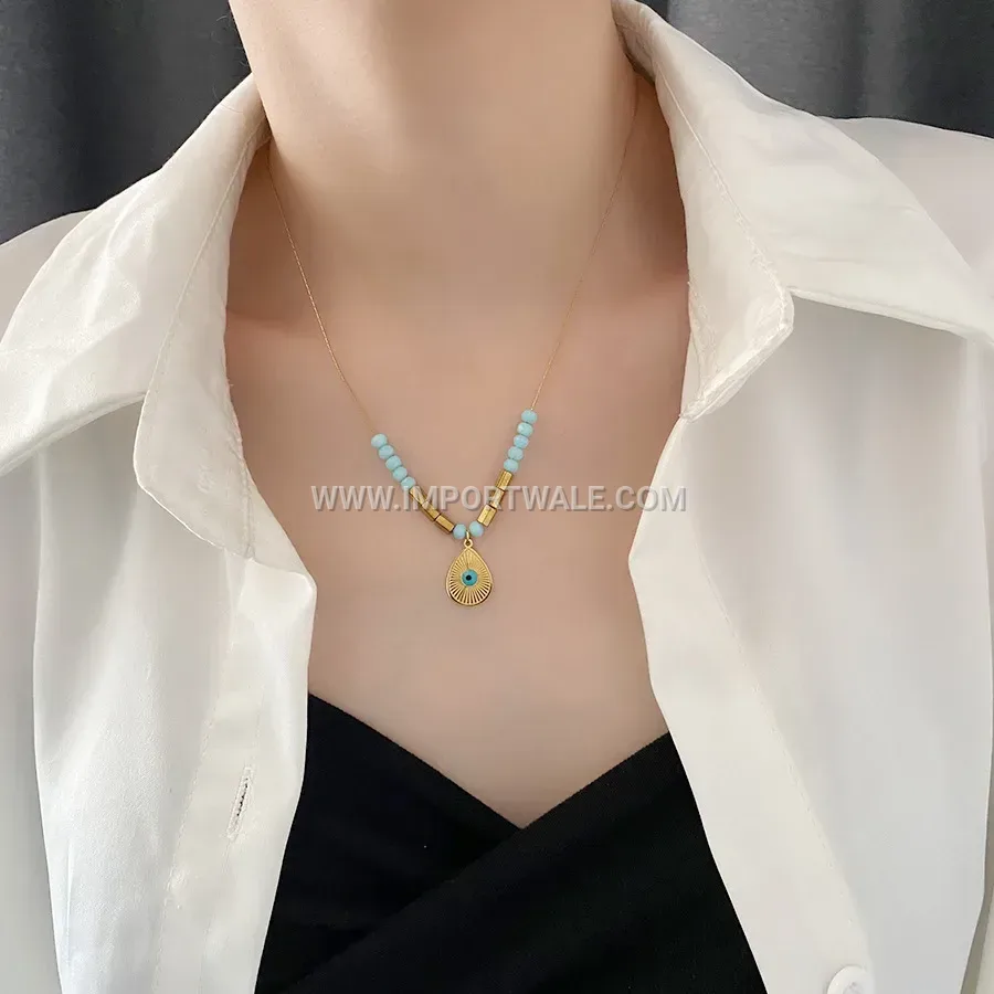 Vintage Gold Plated Stainless Steel Teardrop Eye Pendant Necklace