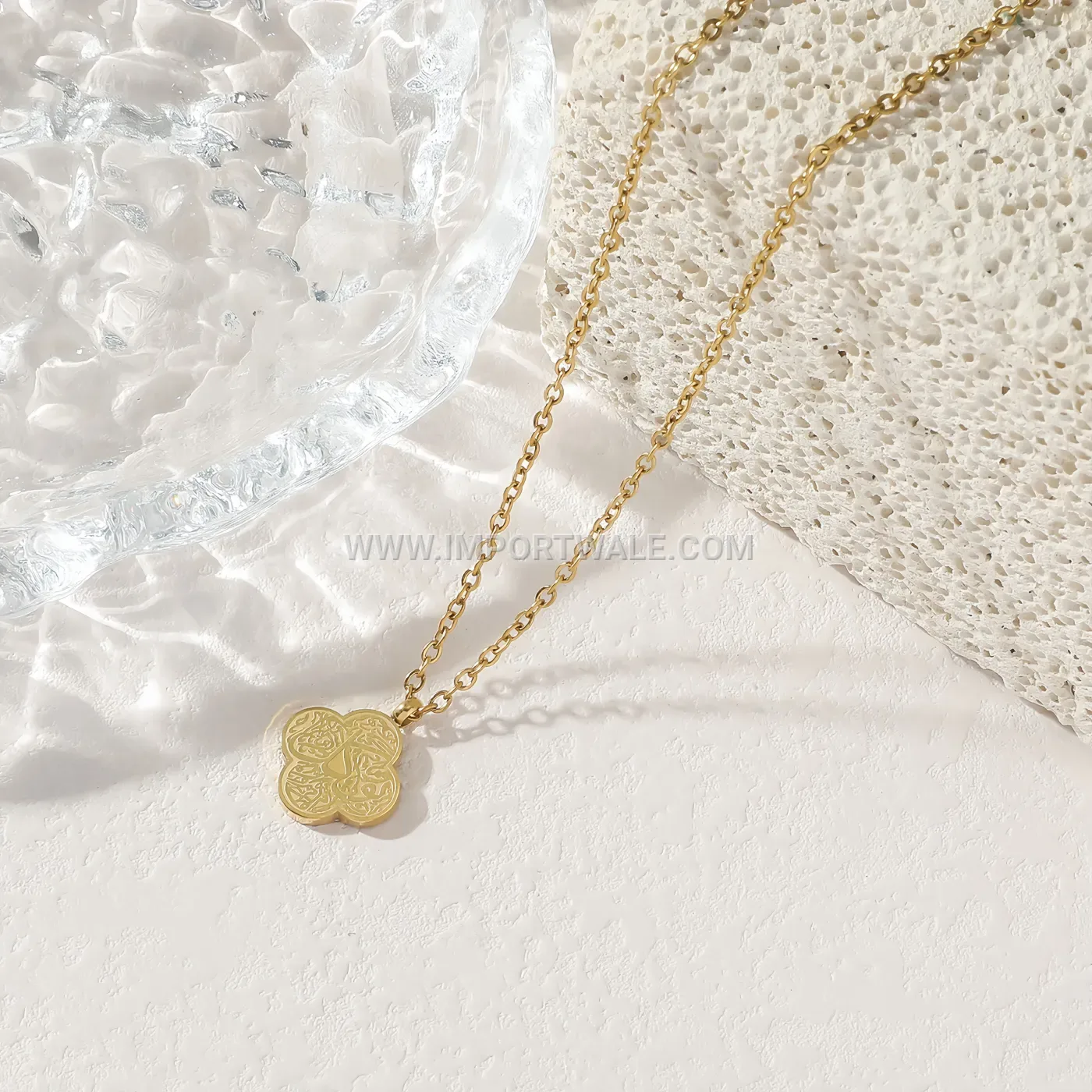 Clover Ayatul Kursi Stainless Steel Religious Pendant Necklace