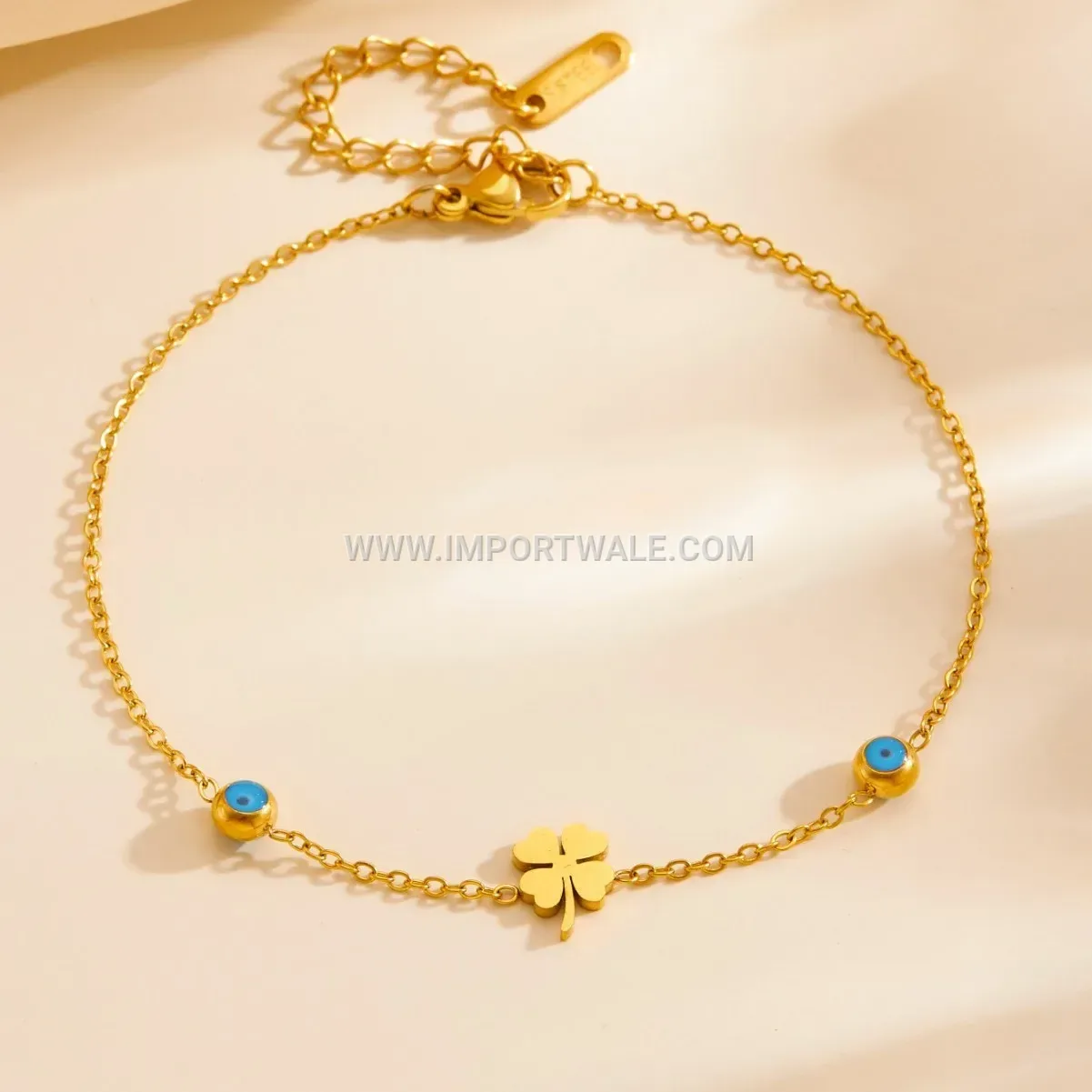 Stainless Steel Four Leaf Clover Charm Anklet