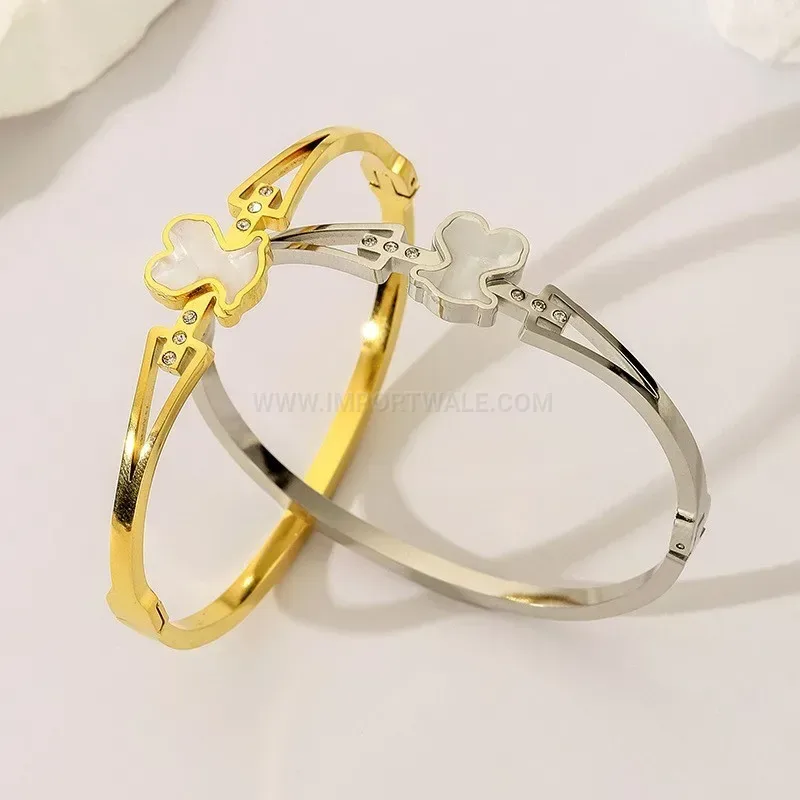 Chic Bear Shell Charm Titanium Steel Bangle Bracelet