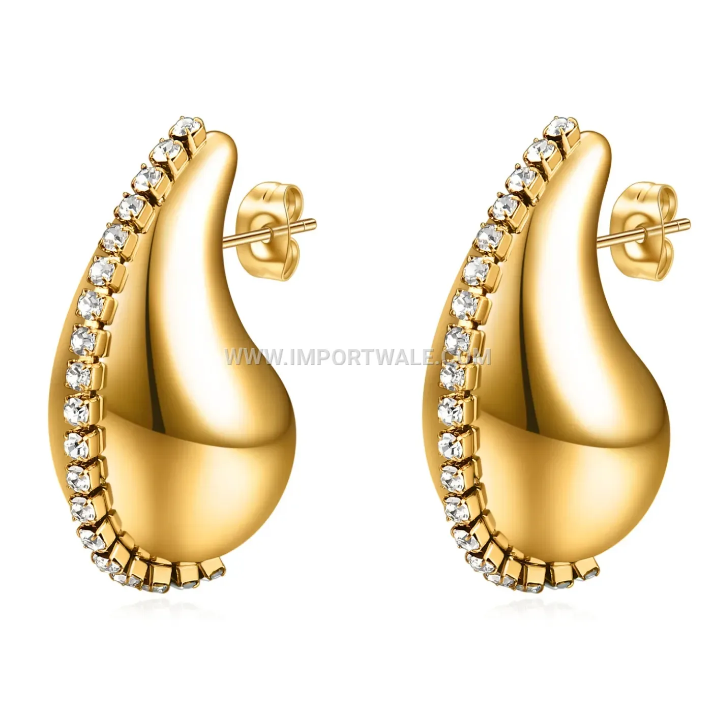 Stainless Steel Cubic Zirconia Pave Teardrop Earrings