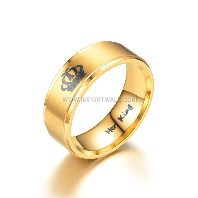 Gold-Tone Crown Engraved Stainless Steel Band Ring