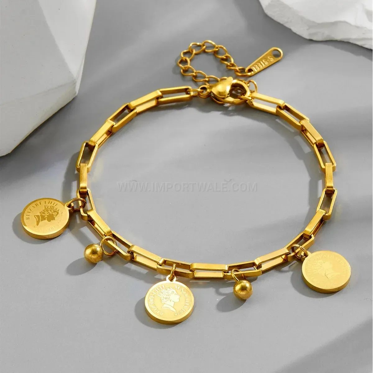Vintage Queen Portrait Medallion Gold Plated Bracelet