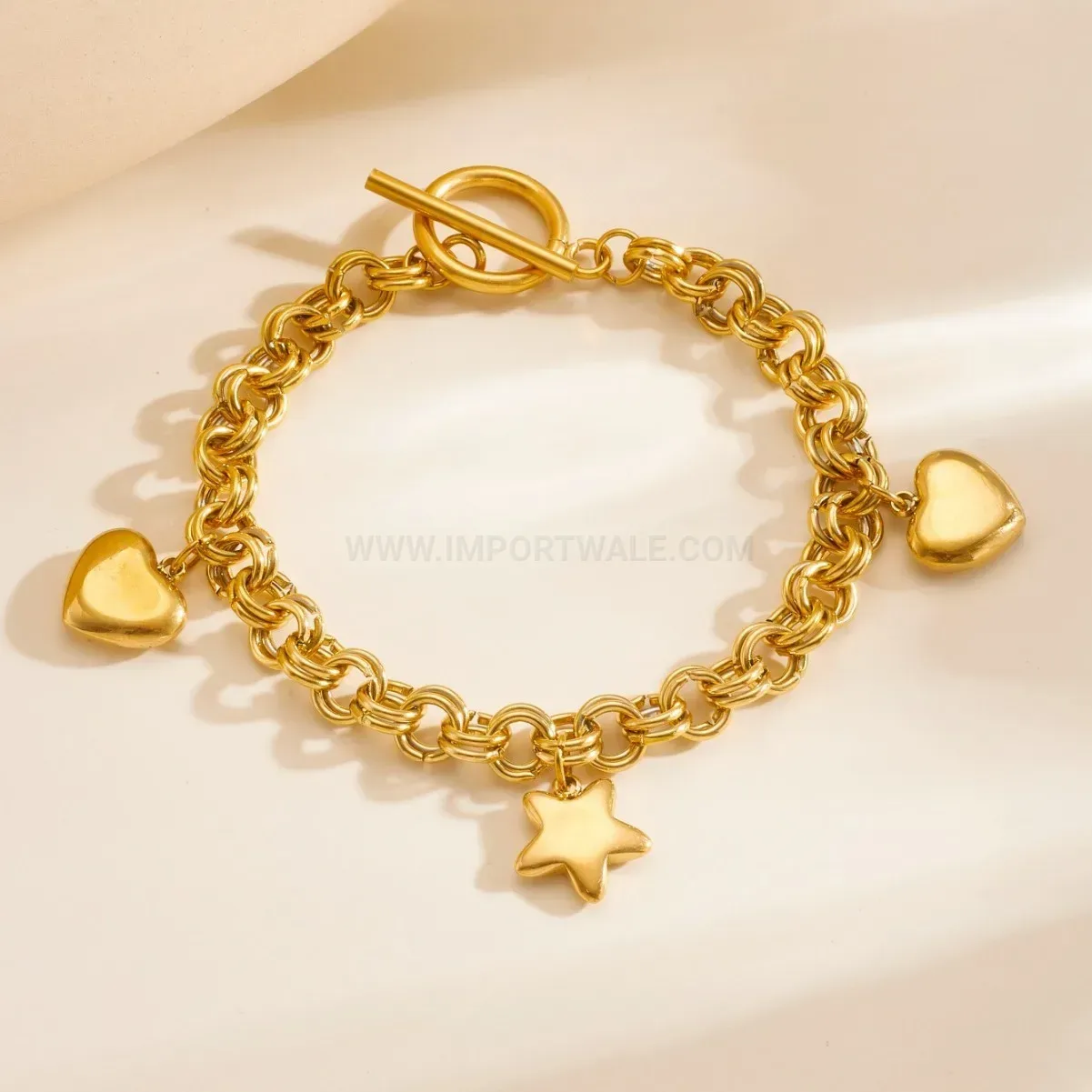 Stainless Steel Heart and Star Cuban Twist Chain Bracelet