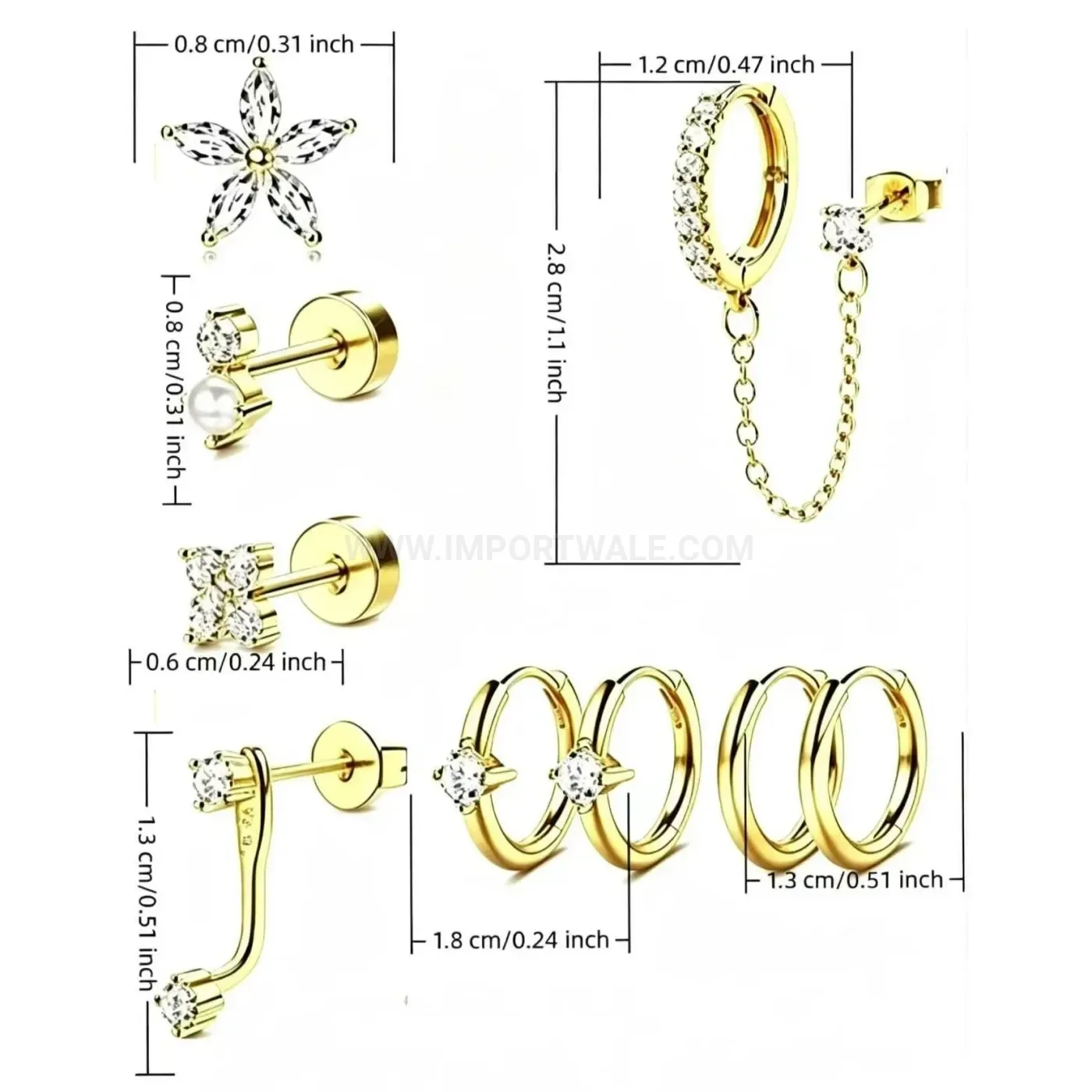 Modern Sparkling Rhinestone Geometric Chain Stainless Steel Ear Piercing Set