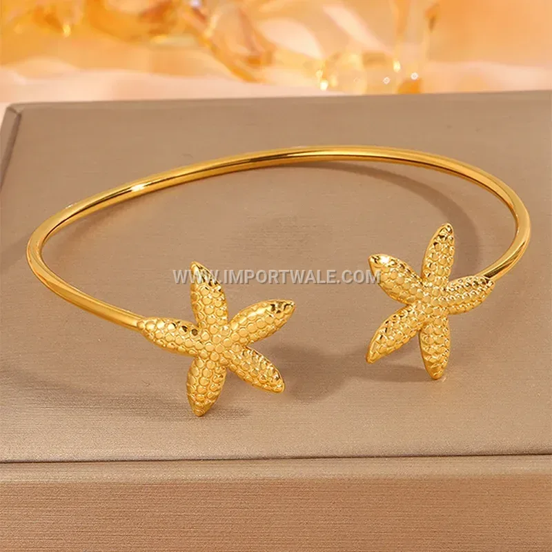 18K Gold Plated Stainless Steel Floral Pearl Bracelet
