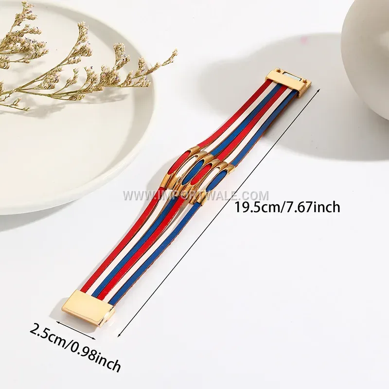 Tricolor Geometric PU Leather Wave Charm Bracelet