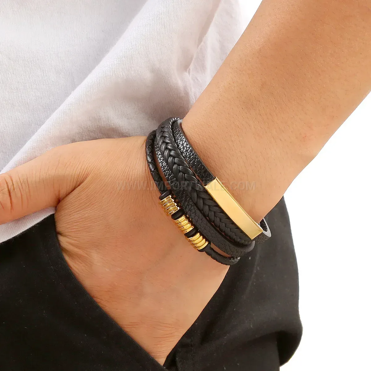 Modern Braided Leather Magnetic Clasp Cuff Bracelet