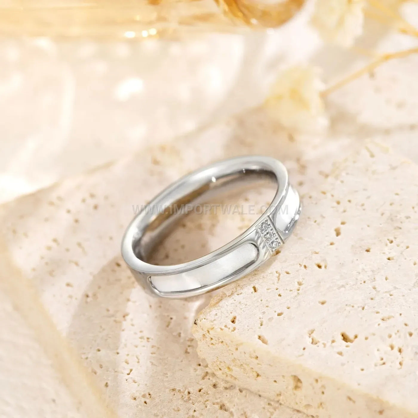 Mother of Pearl Three-Stone Plated Stainless Steel Ring