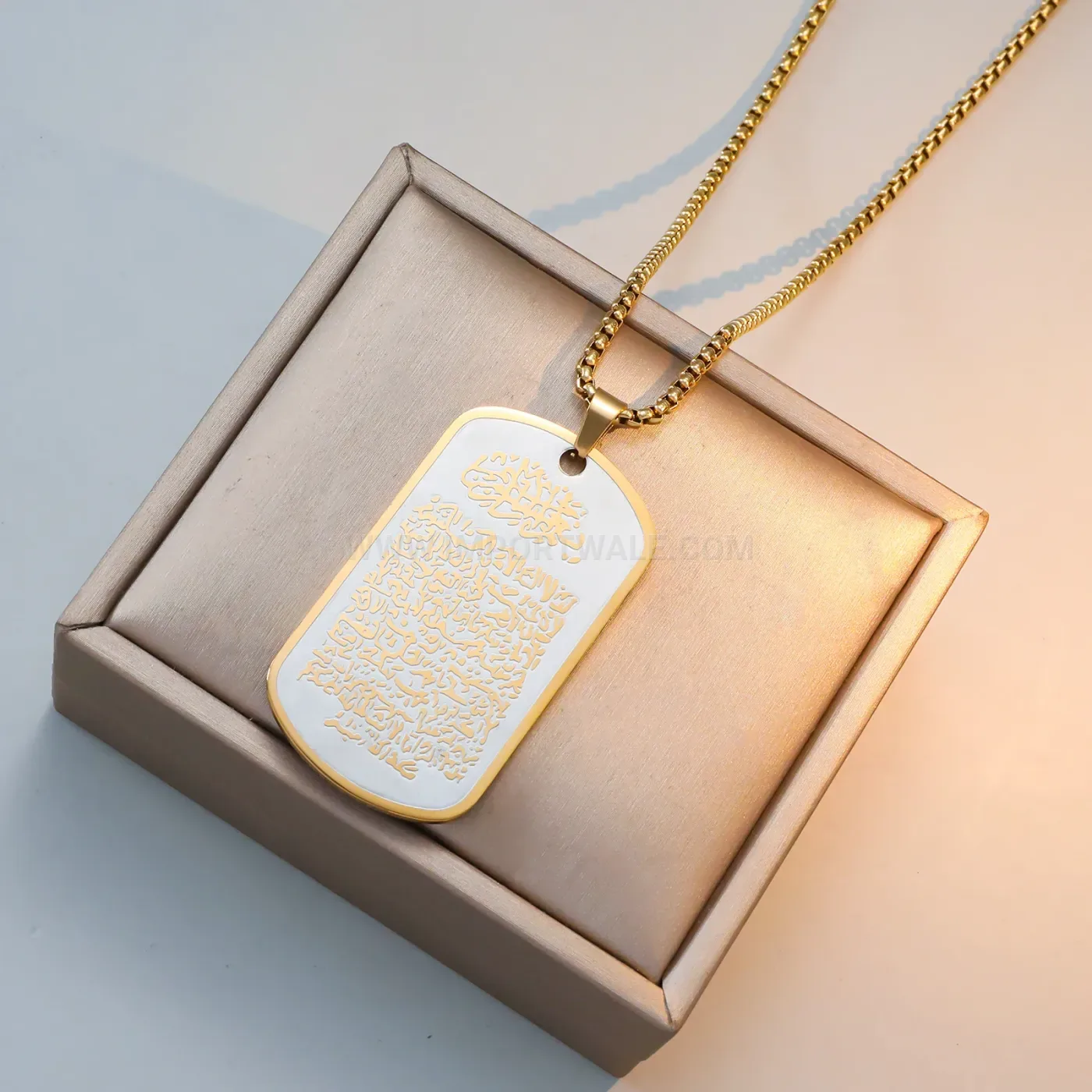 Classic Stainless Steel Heart Pendant Necklace with Islamic Arabic Calligraphy