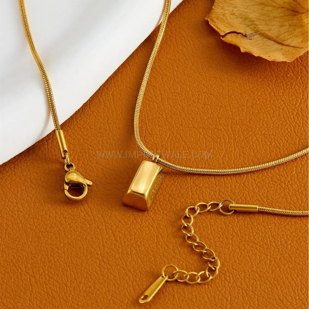 Classic Gold Titanium Steel Bar Pendant Snake Chain Necklace