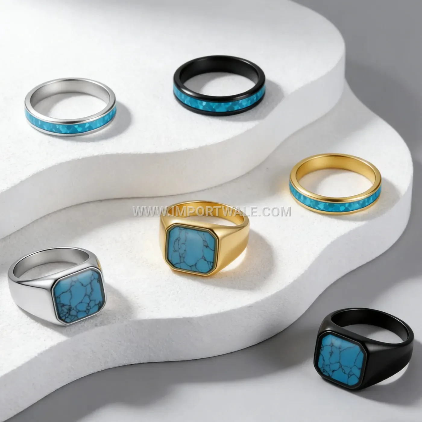 Narrow Blue Silk Textured Stainless Steel Ring