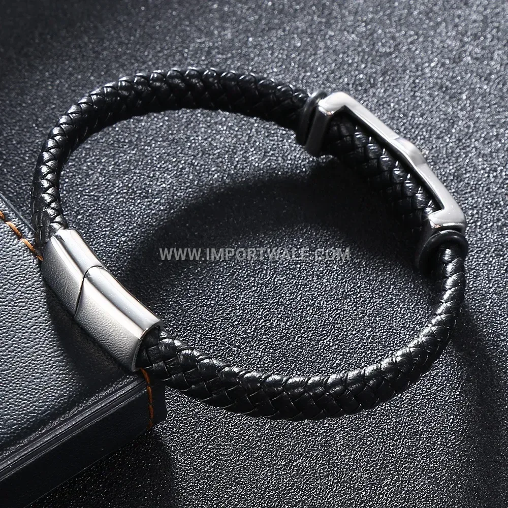 Geometric Titanium Steel Magnetic Bracelet with Crystal Accents