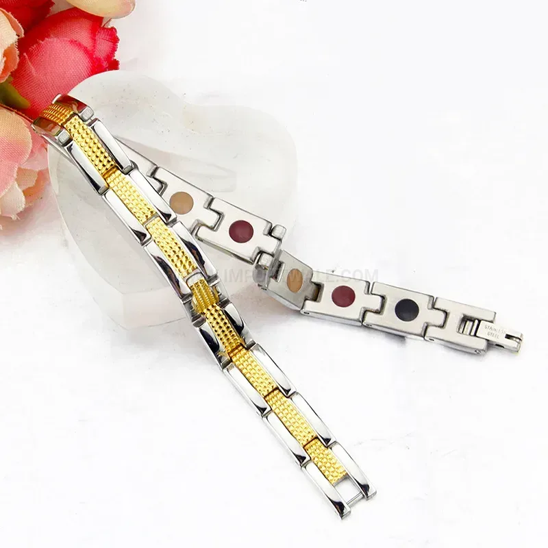 Chic Men Two Tone Stainless Steel Geometric Bio Magnetic Bracelet
