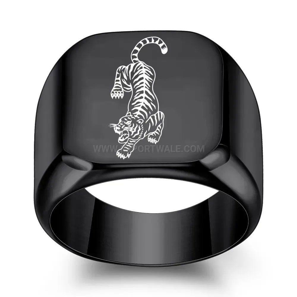 Modern Punk Tiger Engraved Square Stainless Steel Band