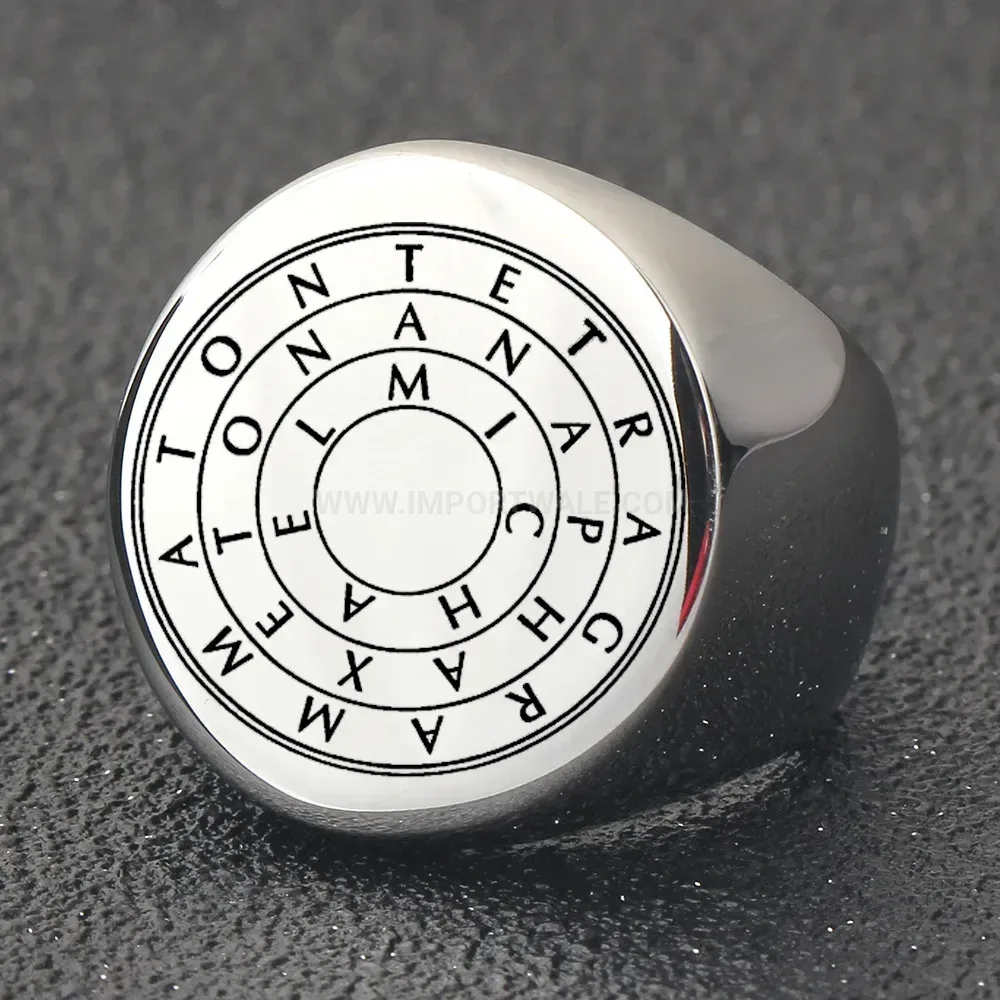 Trendy Engraved Stainless Steel Maze Pattern Round Ring