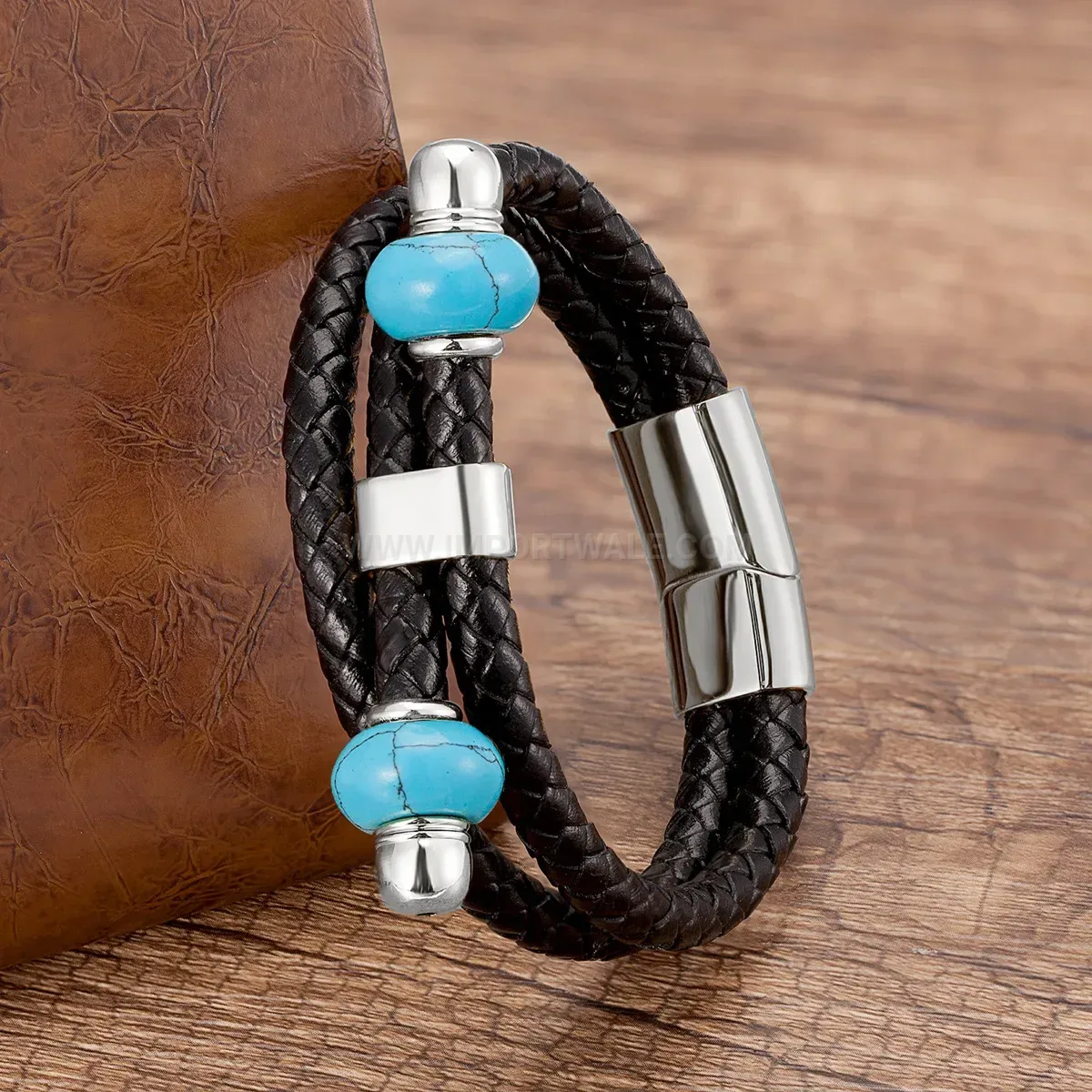 Vintage Style Braided Leather Stone Bracelet with Magnetic Clasp