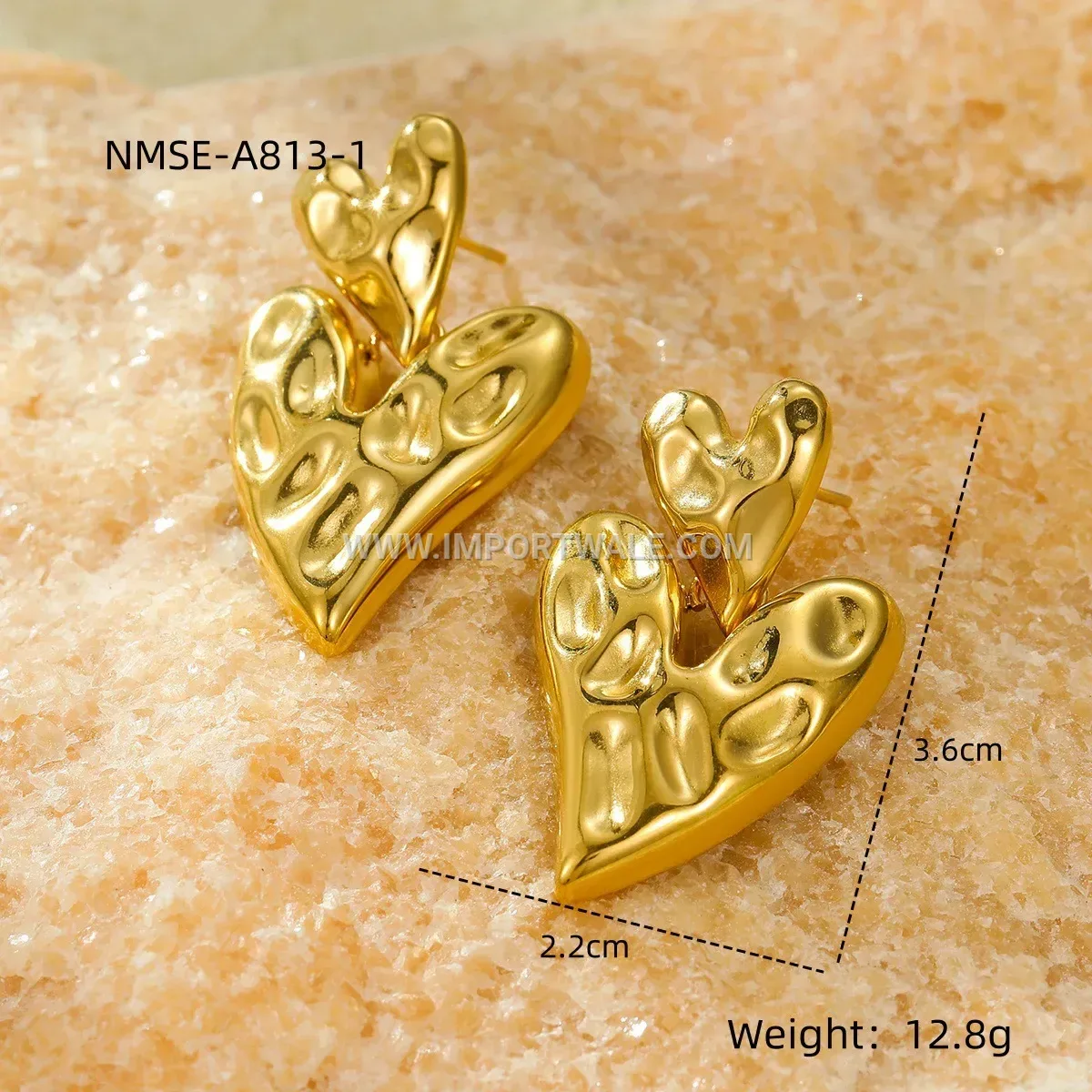 Eighteen Karat Gold Plated Heart Pendant Stud Earrings