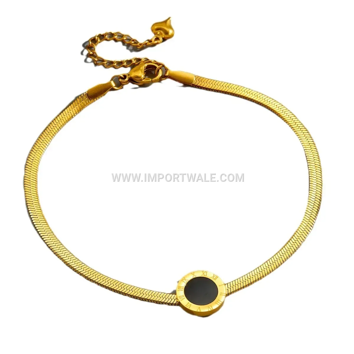 Roman Numeral Disc Gold Toned Premium Anklet Anti Tarnish