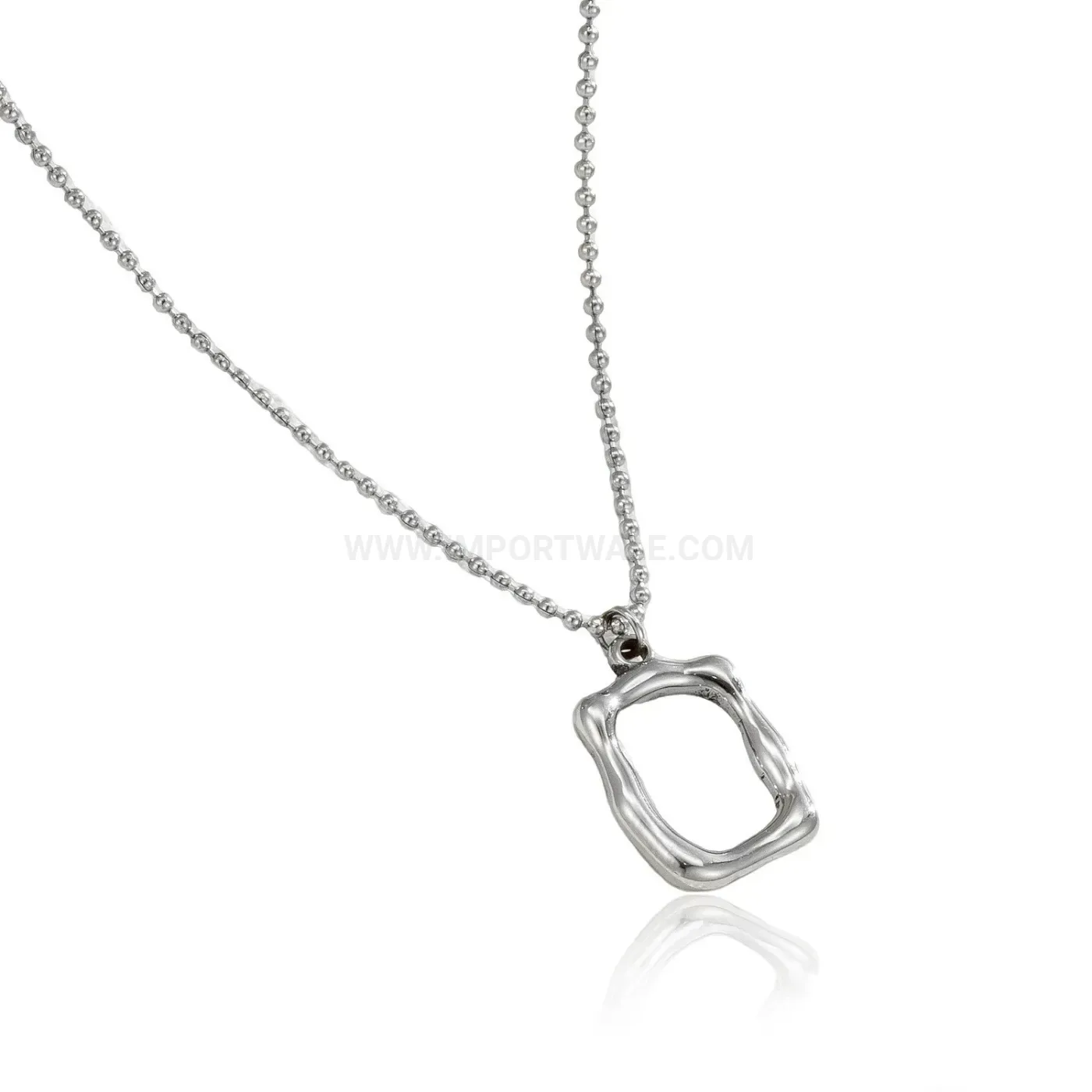 Textured Hollow Rectangular Frame Stainless Steel Pendant Necklace