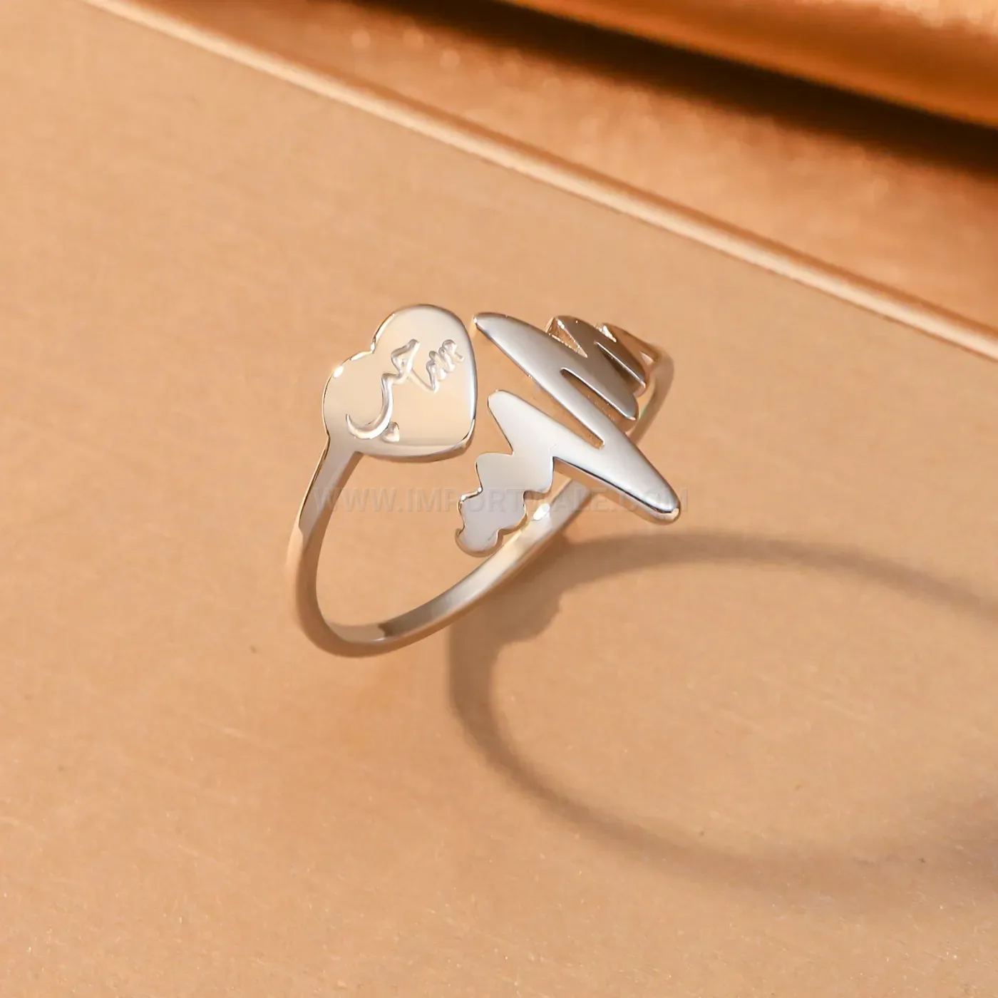 Adjustable EKG Heartbeat Stainless Steel Ring Accentuated with Arabic Calligraphy
