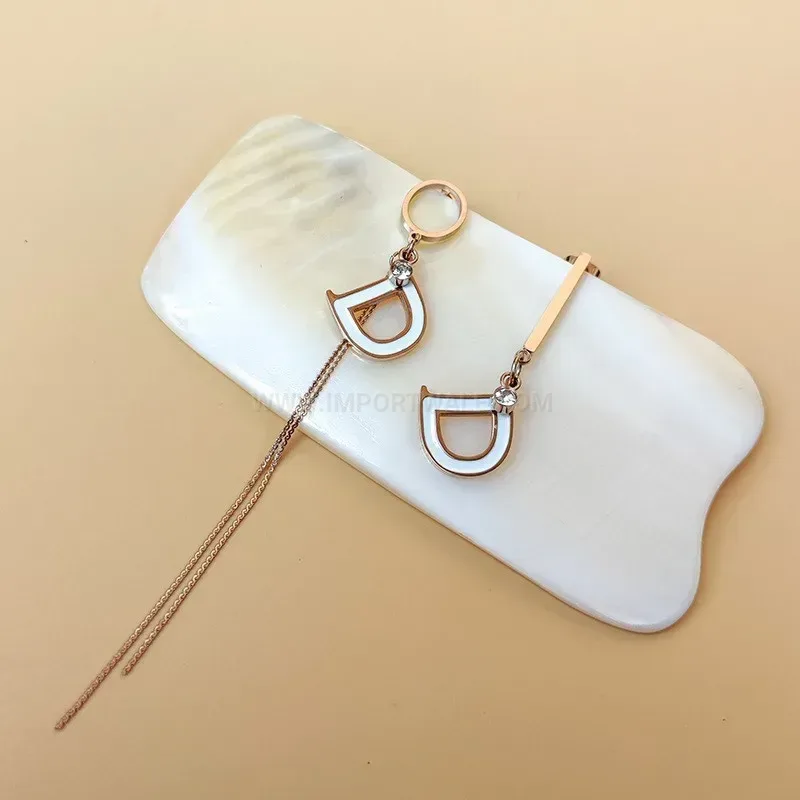 Asymmetric Letter D Long Tassel Drop Earrings