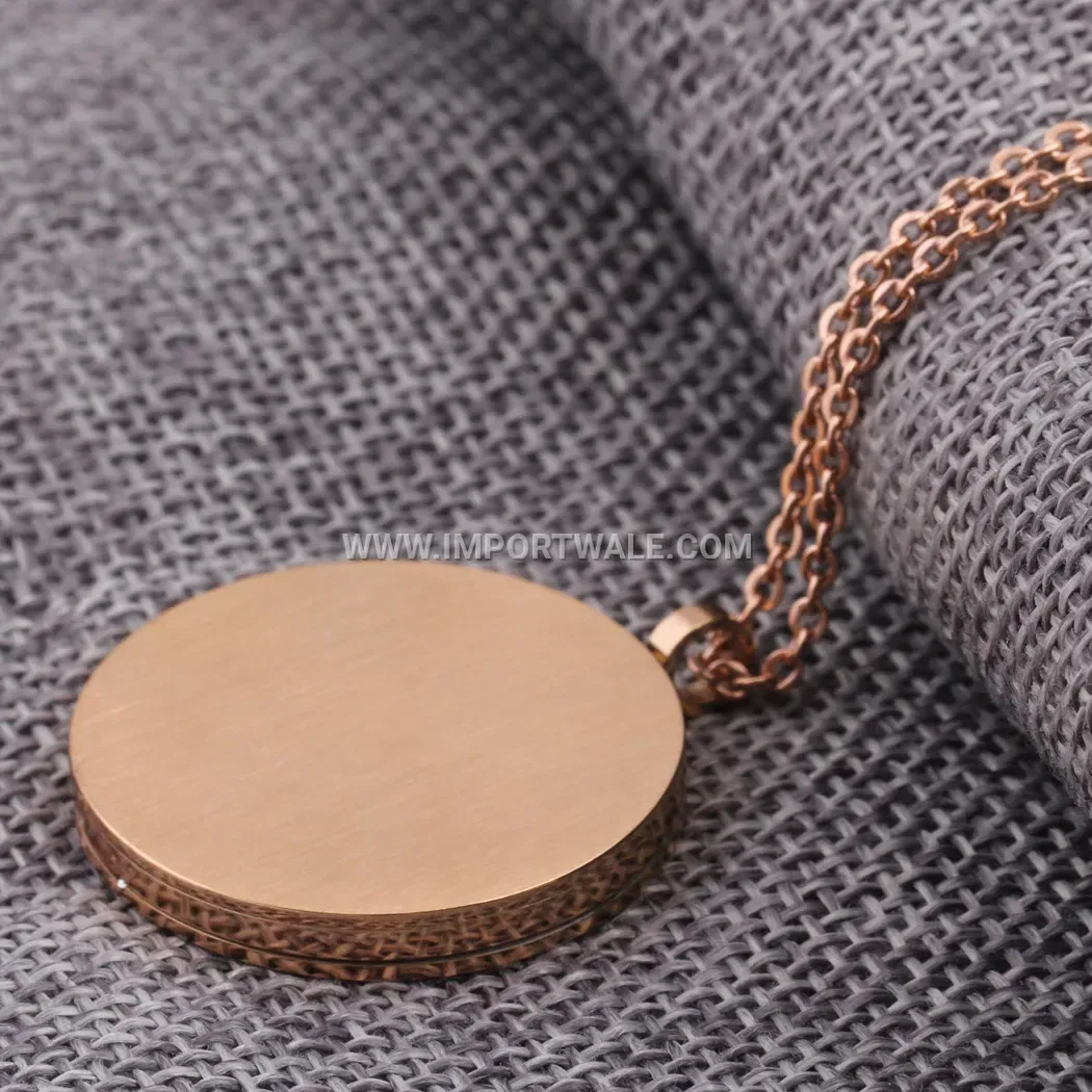 Rose Gold Stainless Steel Circular Crystal Star Pendant Necklace